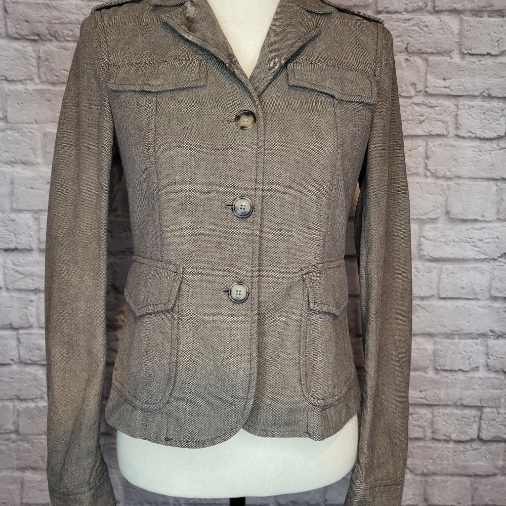 Theory womens tan brown button front 4 pocket pleated back detail blazer size 4 - Picture 4 of 14